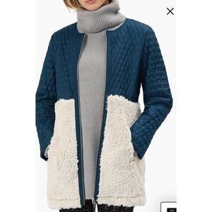 Sweaty Betty Highlands Quilted Inner Coat Womens Large Navy Blue Faux Shearling